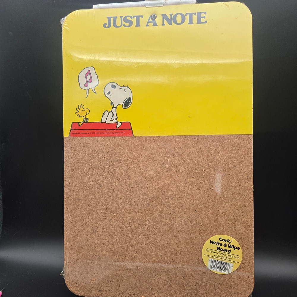 Vintage Peanuts Snoopy Woodstock Cork Write Wipe Board Just A Note Yellow NOS